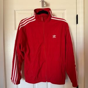 adidas Red Windbreaker with White Stripes